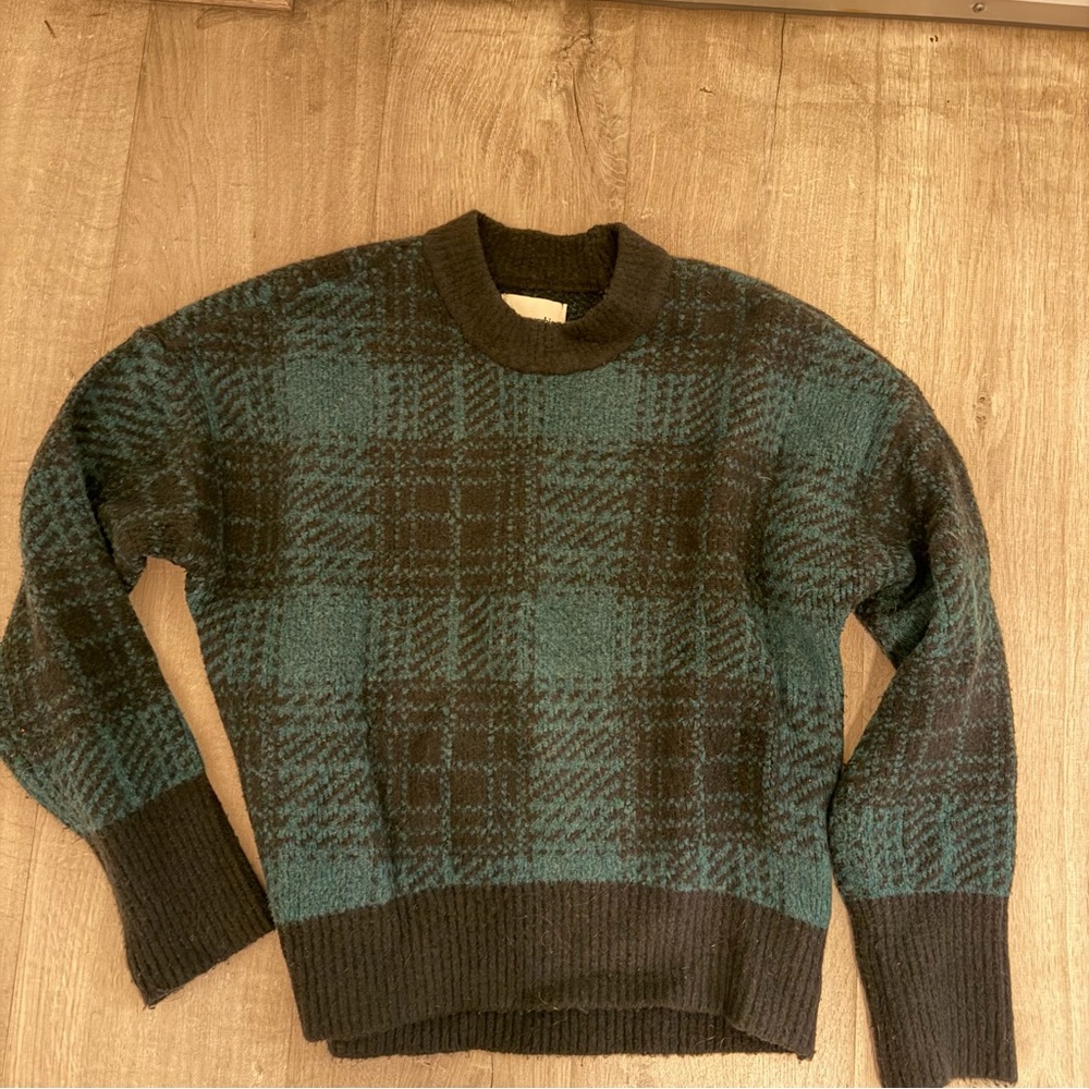 Abercrombie & Fitch Dark Green and Black Plaid Crewneck Sweater XS - Picture 6 of 6